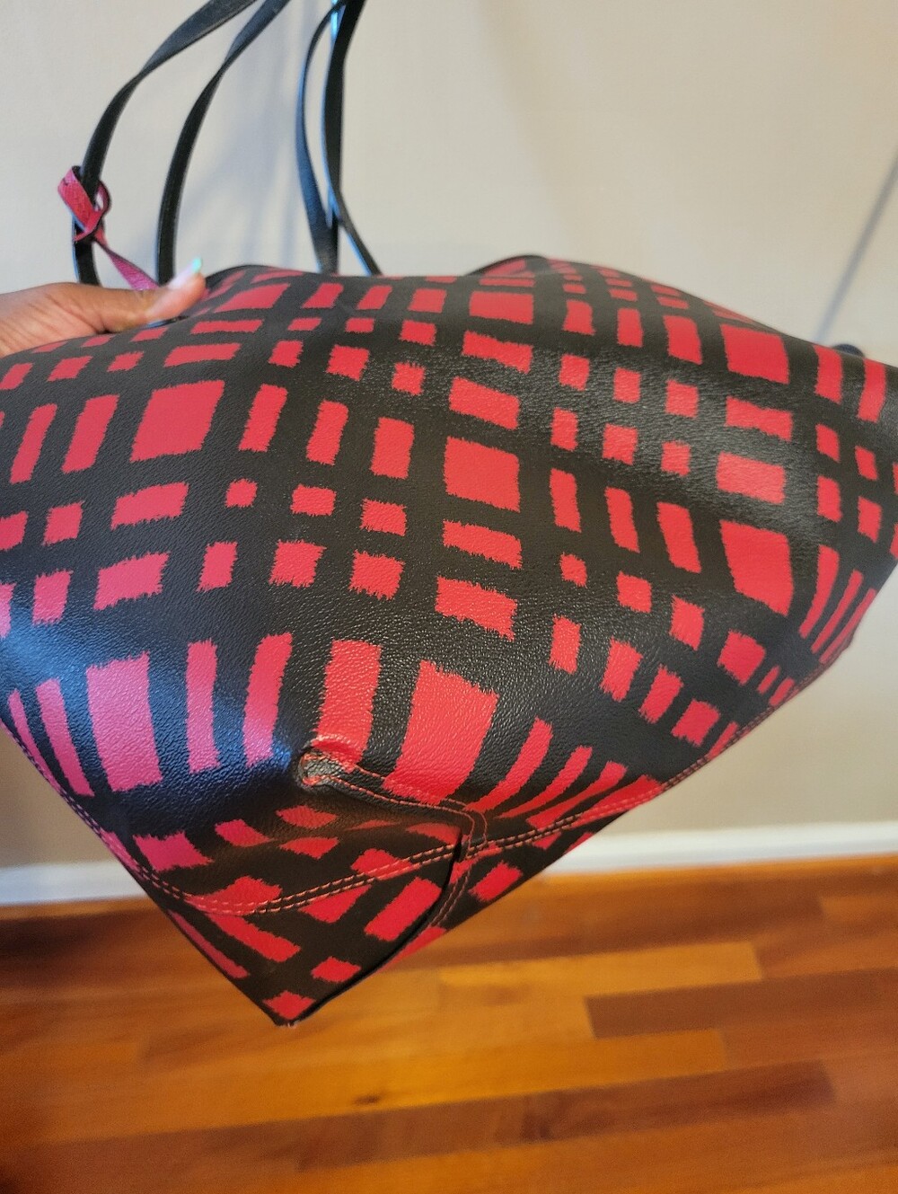 Coach Reversible Black & Red Wild Plaid City Tote With Zipperd Pouch. - Picture 5 of 14